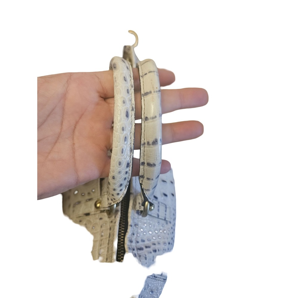 Brahmin Croc Embossed Leather Satchel Crossbody Bag Gray Cream Gold Hardware - Picture 6 of 15